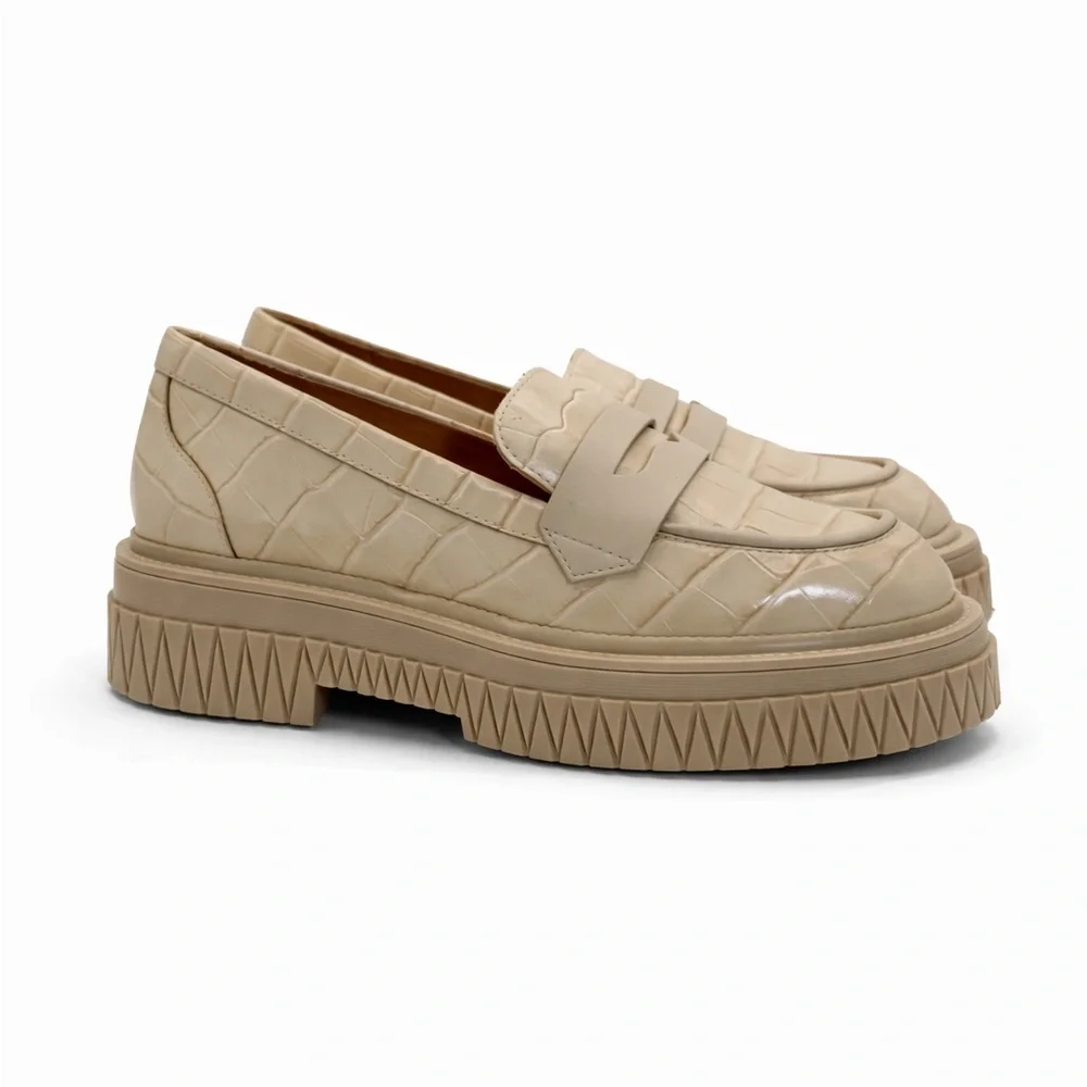 SCHUTZ Viola Croc Embossed Leather Chunky Slip On Loafers Size 8B